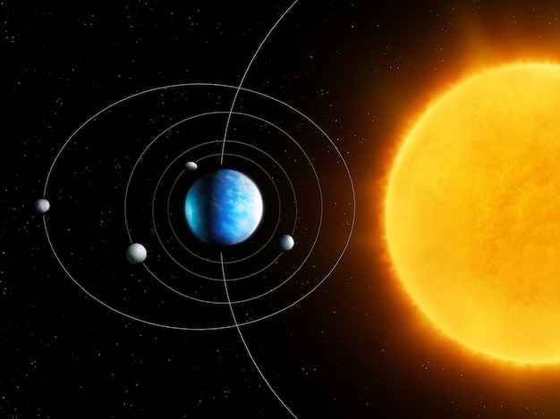 宇宙で星を回る衛星を持つ外惑星 衛星システムのモデル