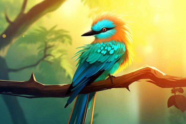 Exotic bird on a branch of wood