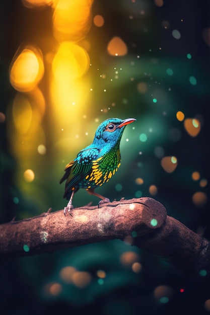 Exotic bird in tropical forest bright animal in jungle closeup generative AI