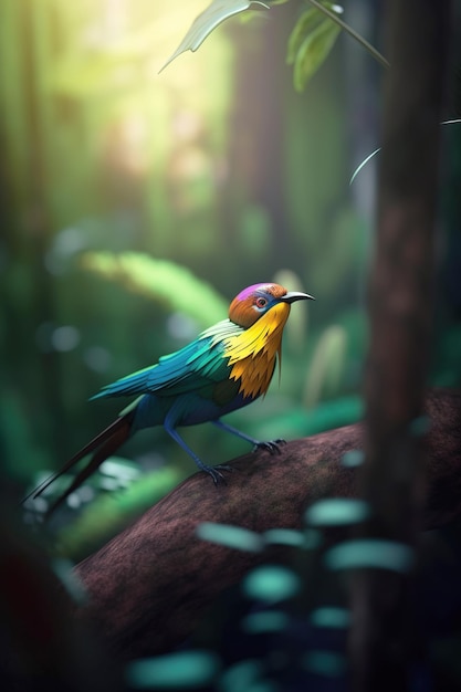 Exotic bird in tropical forest bright animal in jungle closeup generative AI