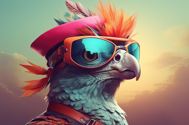 Exotic bird with colorful sunglasses AI