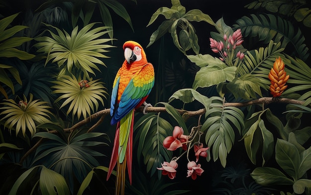 Exotic Birds in a Vibrant Canopy