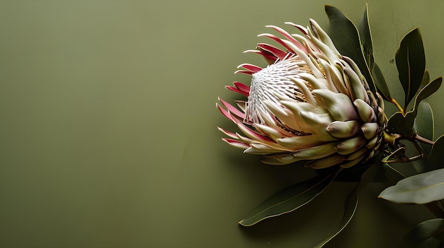 Exotic Blooms Vibrant Pink Protea Flowers Top View Composition Generative AI