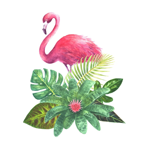 Exotic bouquet with pink flamingo