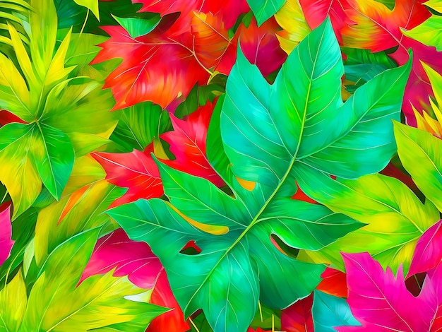 Foto esotiche foglie tropicali colorate estate con sfondo ia generativa