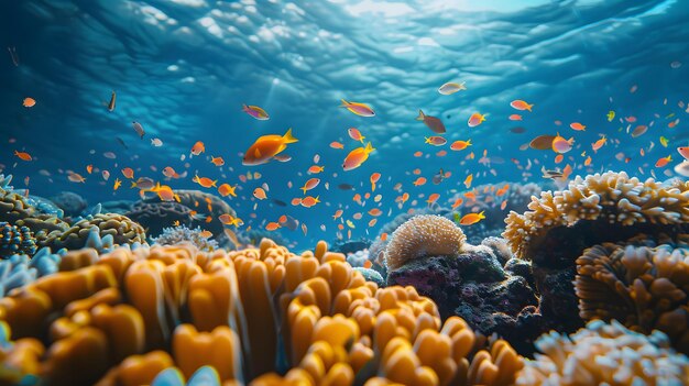 写真 エキゾチックなサンゴ礁の水中野生生物と活気のある海景観