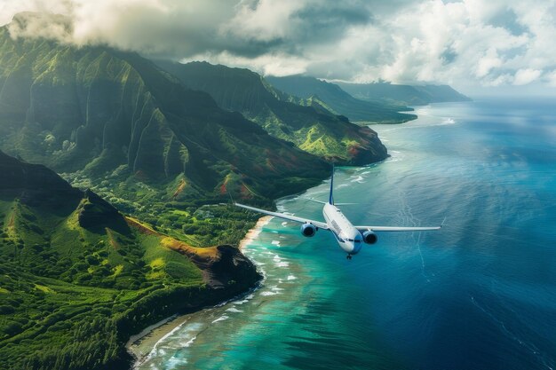 사진 이국적 목적지 들 열대 섬 을 날아다니는 비행기