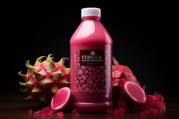 Foto elixir esotico bottiglia di succo di frutta del drago bottiglie di succo sano foto