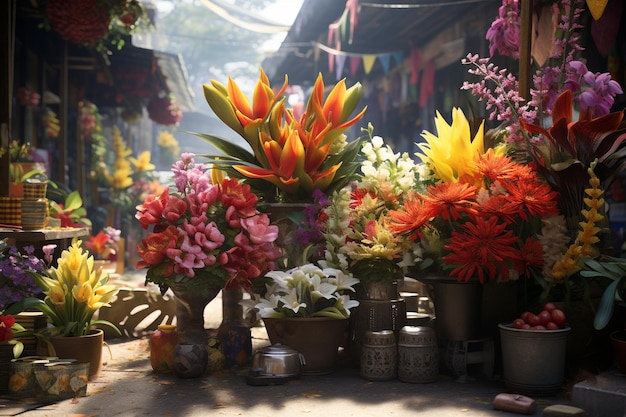 Exotic flower arrangements on display at a carniva 00059 02