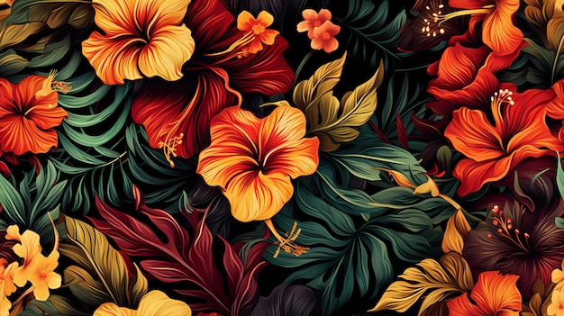 exotic flowers and lush foliage seamless pattern