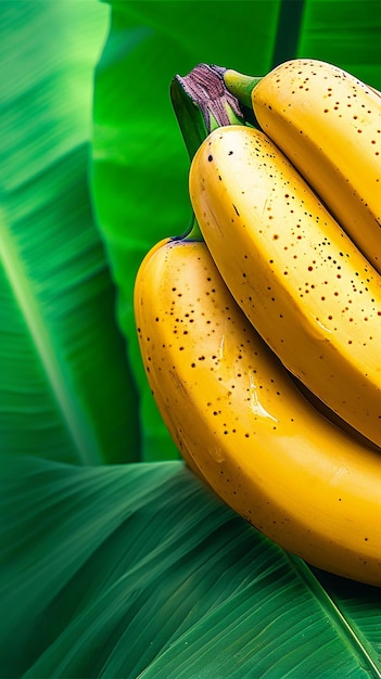 Exotic freshness bananas resting on vibrant green banana leaves vertical mobile wallpaper