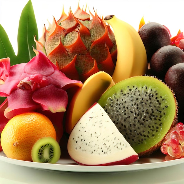 Exotic fruit on white plate