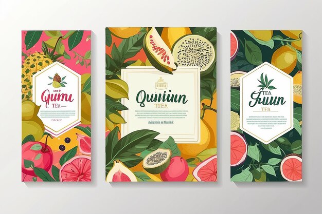 Exotic Fruits Tea Labels Set Vector Packaging Design Layouts Bundle Modern Typography