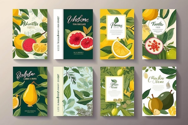 Exotic Fruits Tea Labels Set Vector Packaging Design Layouts Bundle Modern Typography