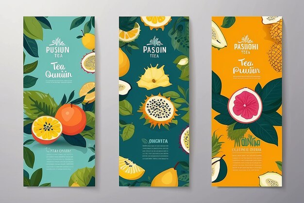 Exotic Fruits Tea Labels Set Vector Packaging Design Layouts Bundle Modern Typography