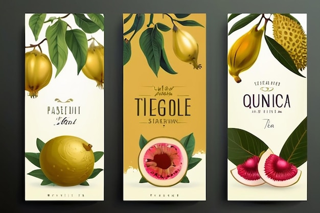 Exotic Fruits Tea Labels Set Vector Packaging Design Layouts Bundle Modern Typography