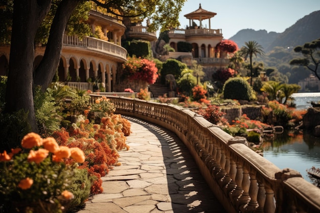 Exotic Garden in Majorca with vibrant plants generative IA