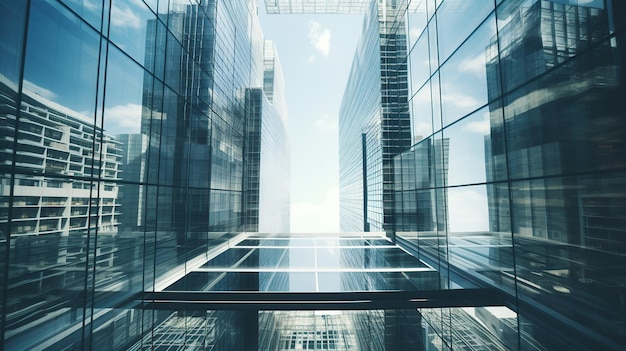 Exotic glass buildings with cloudy blue sky backgroundAI generated image