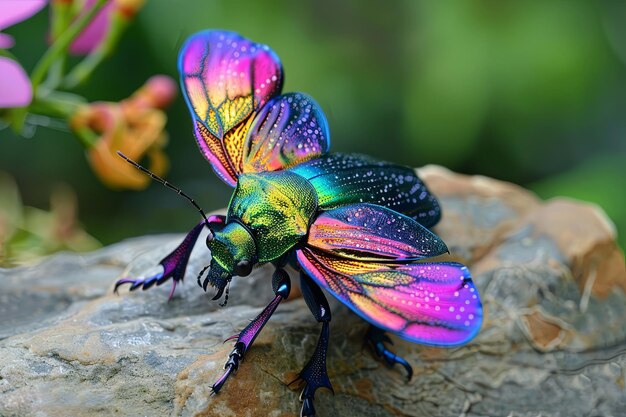 Photo exotic jewel beetle with shimmering wings ideal for nature enthusiasts