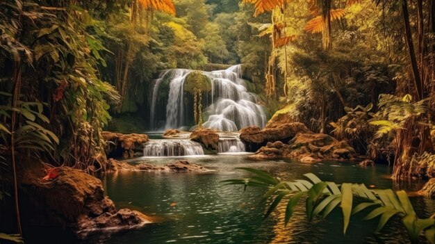 Exotic Lake in rainforest auatumn