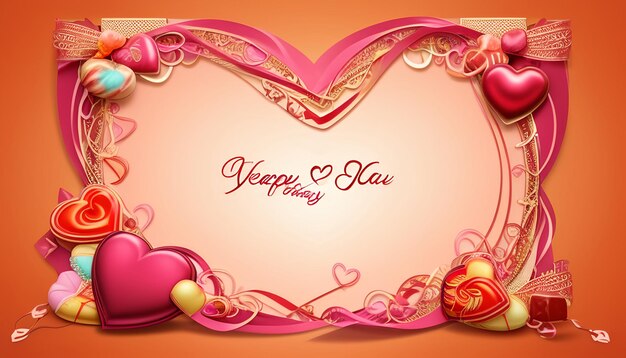 Photo exotic looking happy valentines day card background with heart candies and a beautiful light orange