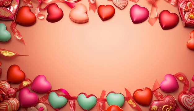 Exotic looking happy valentines day card background with heart candies and some decorations