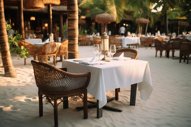 Foto ristorante di lusso esotico all'aperto estivo in un hotel tropicale