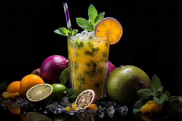 Exotic Mojito with Passion Fruit and Mint