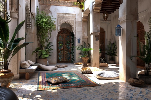 Photo exotic moroccan courtyard within the home octane r