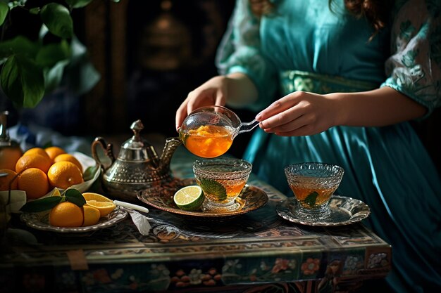 Photo exotic moroccan mint tea ceremony