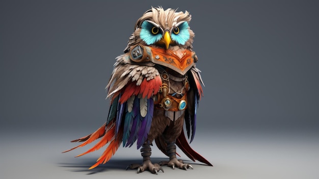 Exotic Owl Lord In Armor Hyperrealistic Maya Rendered 2d Game Art