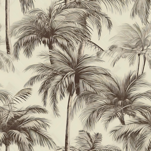 Exotic palm tree drawing on a trendy handdrawn background as a Seamless Pattern AI generation