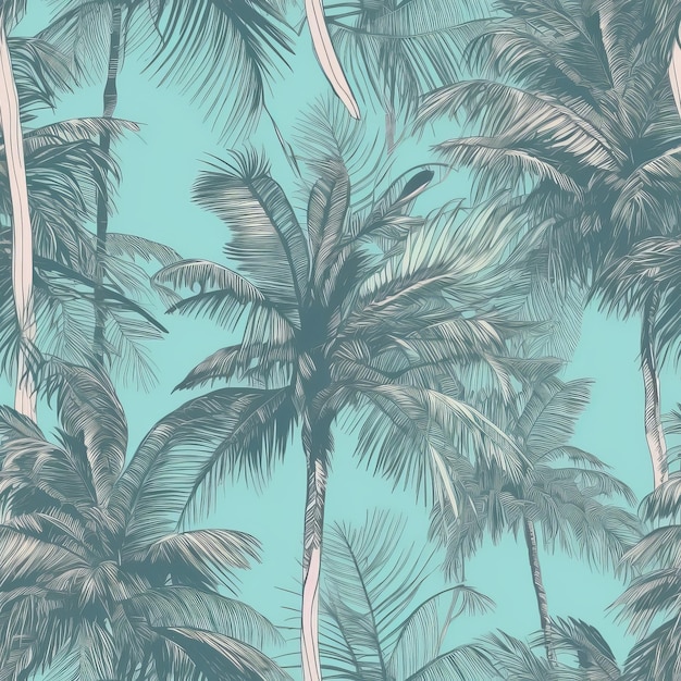 Exotic palm tree drawing on a trendy handdrawn background as a Seamless Pattern AI generation