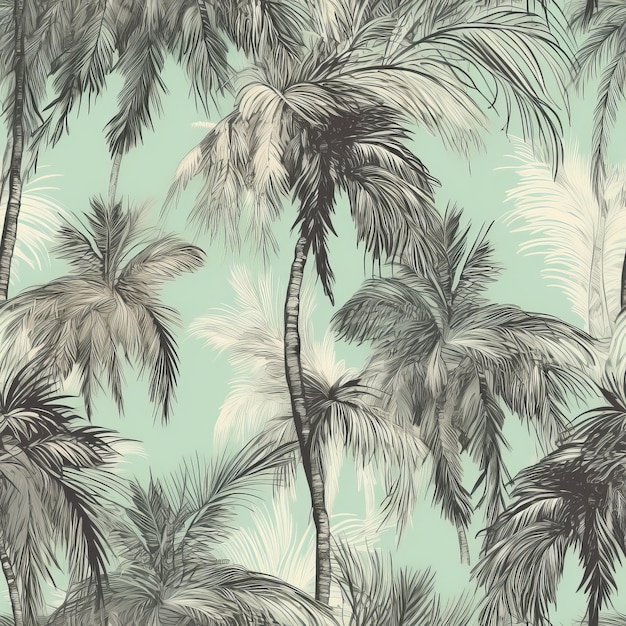 Exotic palm tree drawing on a trendy handdrawn background as a Seamless Pattern AI generation