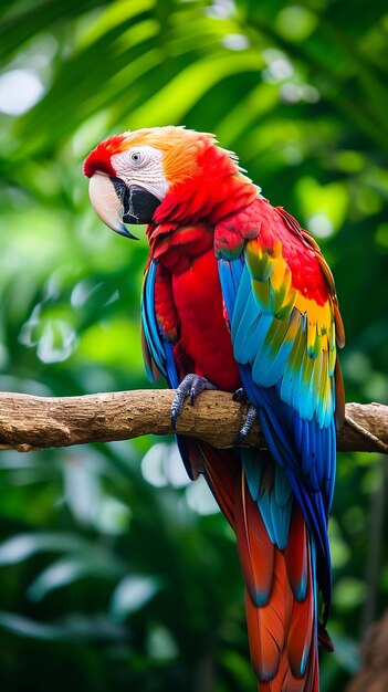 Exotic parrot in a tropical rainforest