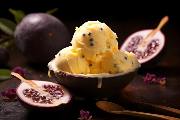 Photo exotic passionfruit sorbet a tropical escape in a scoop