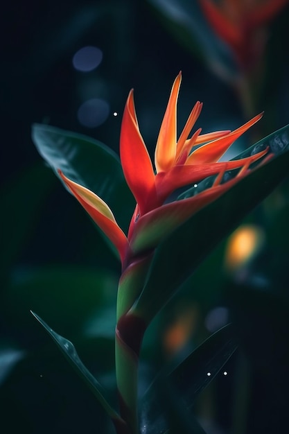 Exotic Plant in the Rainforest Vibrant Orange Red Blossom