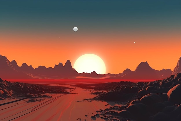 Exotic Red Barren Planet Landscape Background