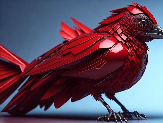 写真 抽象的な背景に分離されたテールリフトを持つエキゾチックな赤い鳥