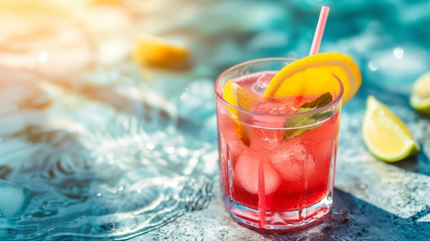 Exotic Summer cocktail drink on background Generative Ai