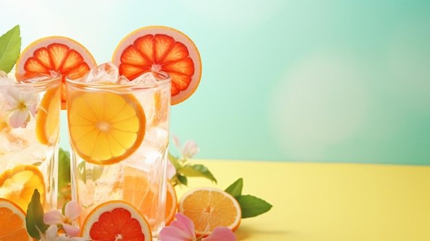 Exotic summer drink with citrus slices