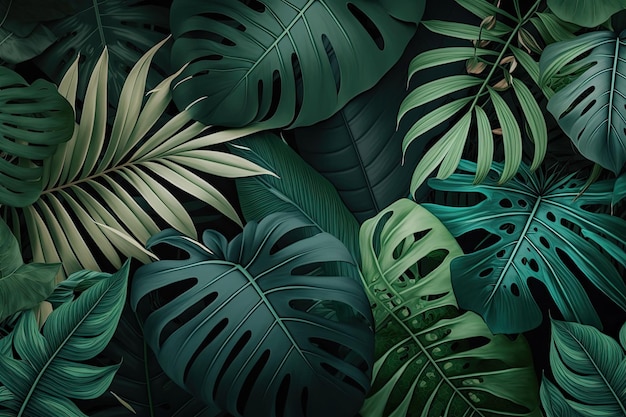 Exotic tropical green leaves wallpaper backdrop