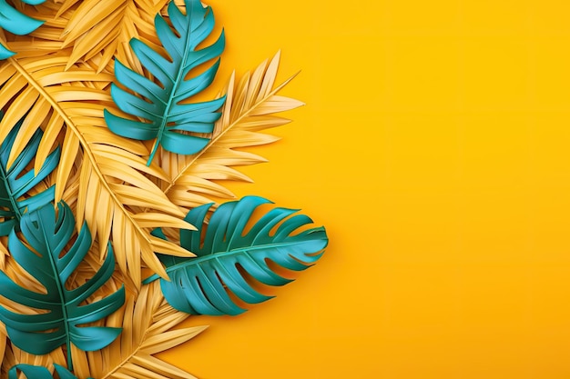 Exotic tropical leaves on a yellow background