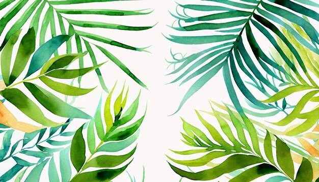 Exotic watercolor tropical frame border palm tree Summer background AI Generative