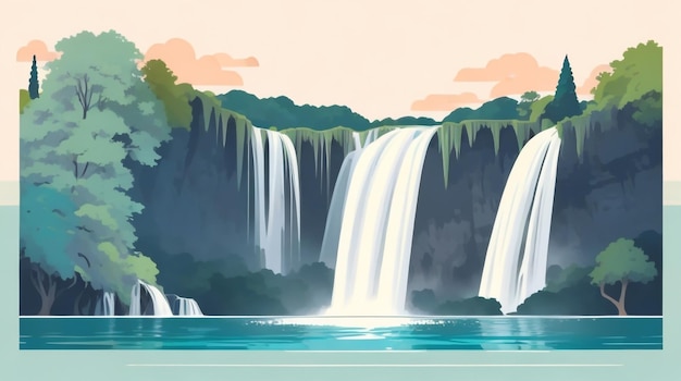 Exotic Waterfall and Lake Landscape