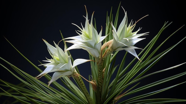 Foto fiori esotici di pino bianco su sfondo nero uhd image