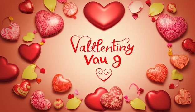 Exotisch uitziende Happy valentines day kaart achtergrond met hart snoepjes en een prachtige lichte oranje
