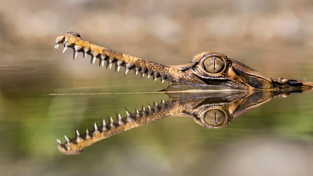 Foto exotische buaya sapit of sinyulong hun leefgebied is te vinden in rivieren van sulawesi sumatera kalimantan