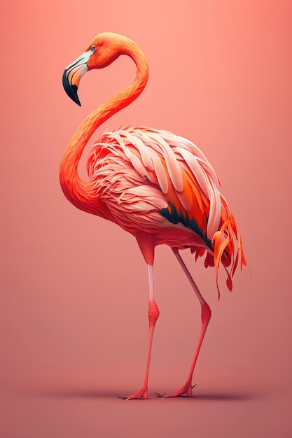 Exotische roze flamingo vogel close-up staande volledige hoogte op blured achtergrond