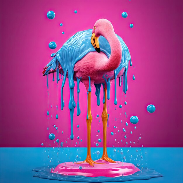 Exotische roze vogel die op gekleurd water spettert Generatieve AI